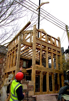 Craning timbers into place