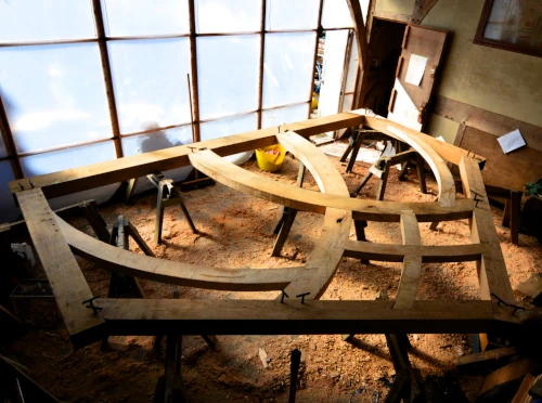 Stage back frame in the workshop