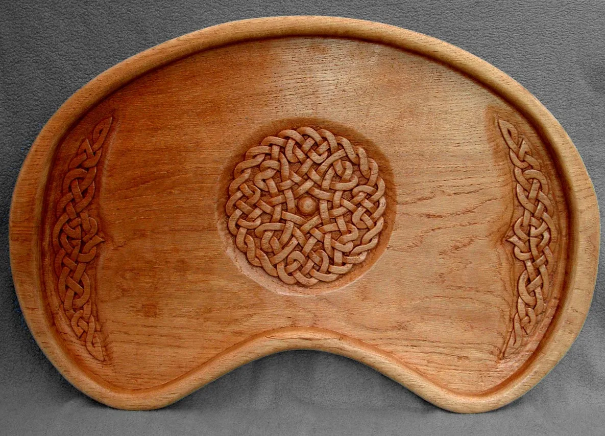 Serving tray with carved Celtic knots