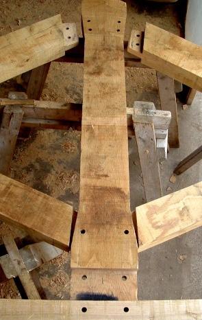 Mortise and tenon joints in a king post truss