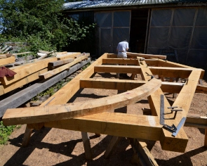 Larch Cottage front frame in the workshop